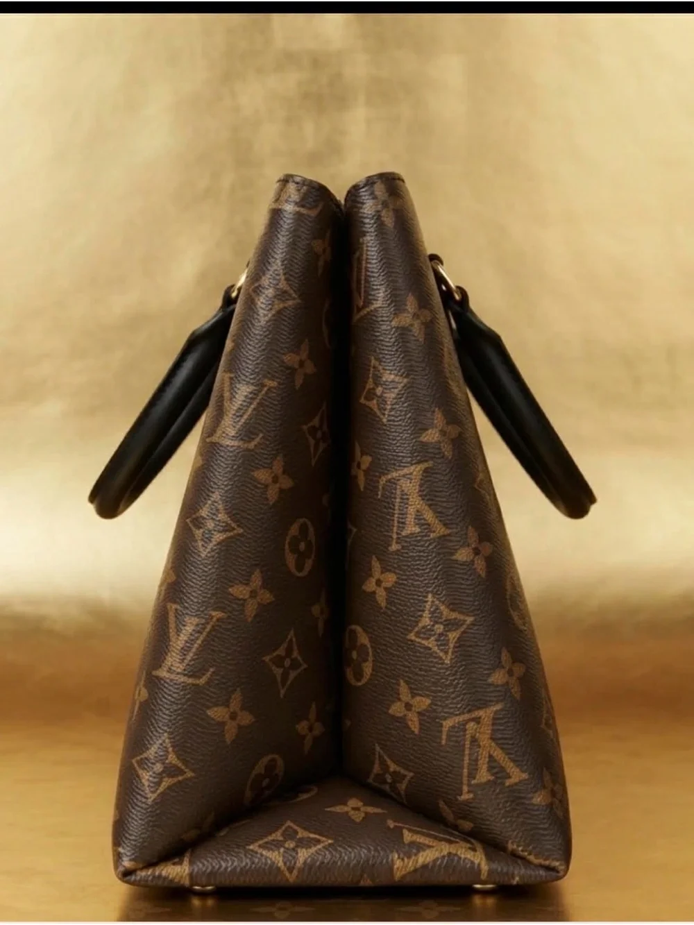 Louis Vuitton Brown Monogram Satchel with Black Handles